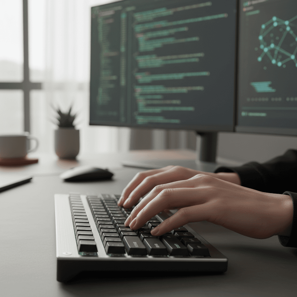 Developer typing on mechanical keyboard