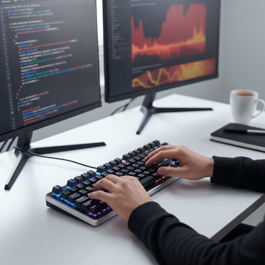 Developer typing on mechanical keyboard